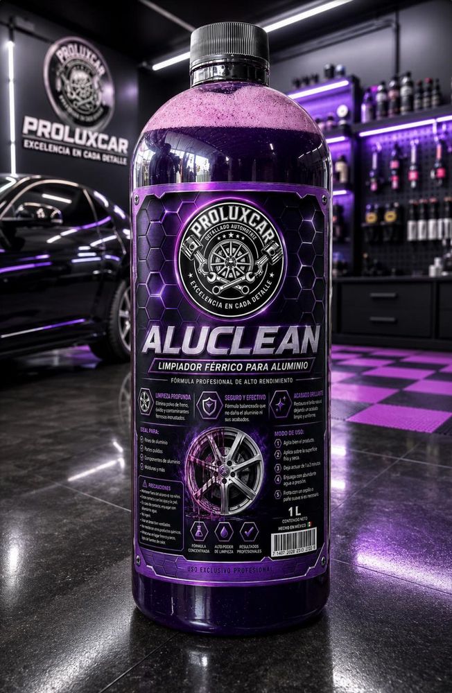 Aluclean limpiador férrico de Proluxcar bajo luces moradas